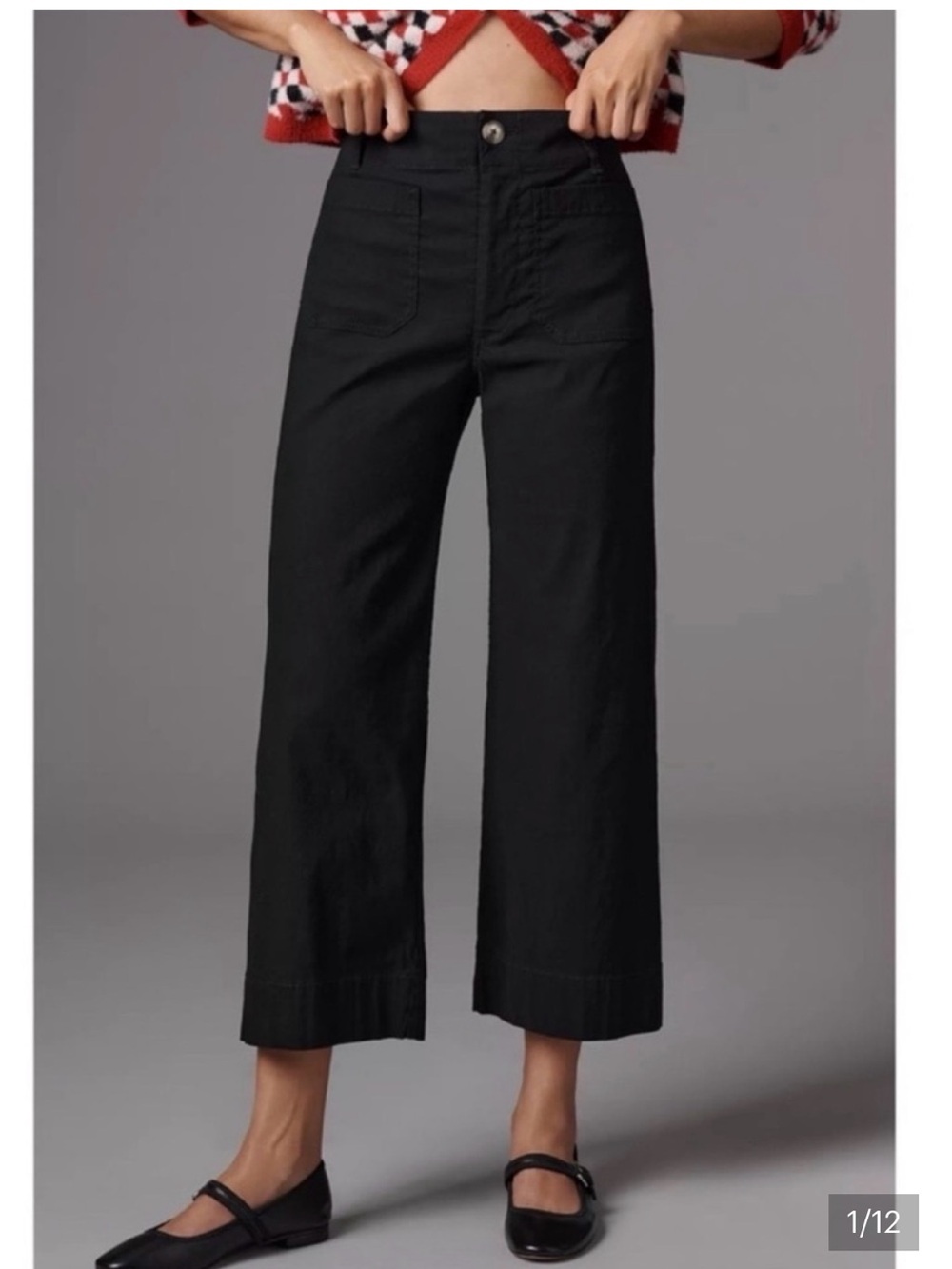 Anthropologie Maeve Colette Cropped Wide-Leg Pants Black Size 26
